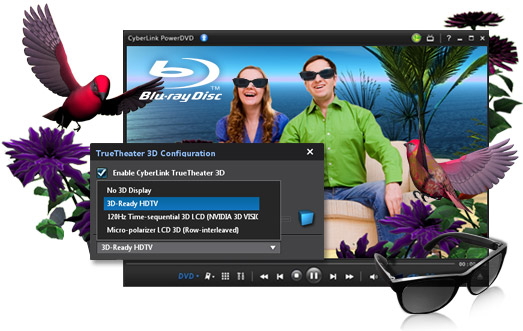3D movie playback software PowerDVD 10 supports the latest 3D playback hardware and titles
