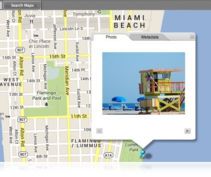 Photo of a map showing a photo of a lifeguard shack shot in Miami Beach